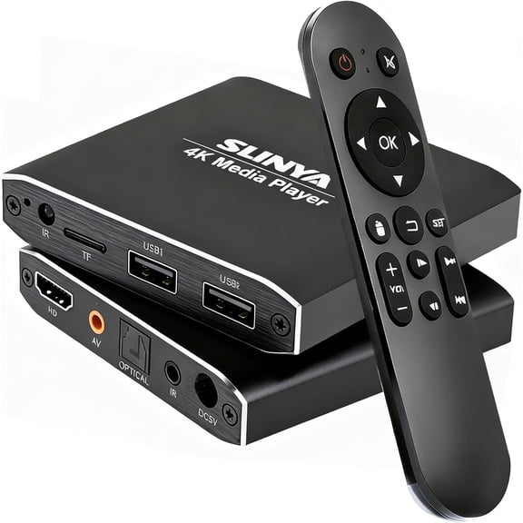 4K Ultra HD Digital Media Player with Remote Control, Supports HDD/USB Drive/Micro SD (TF), H.265/HEVC/H.264, MKV/MP4/AVI/PPT, MP3/JPG, HDMI/AV/Optical, Auto Play/Resume/Loop, Digital Signage Player