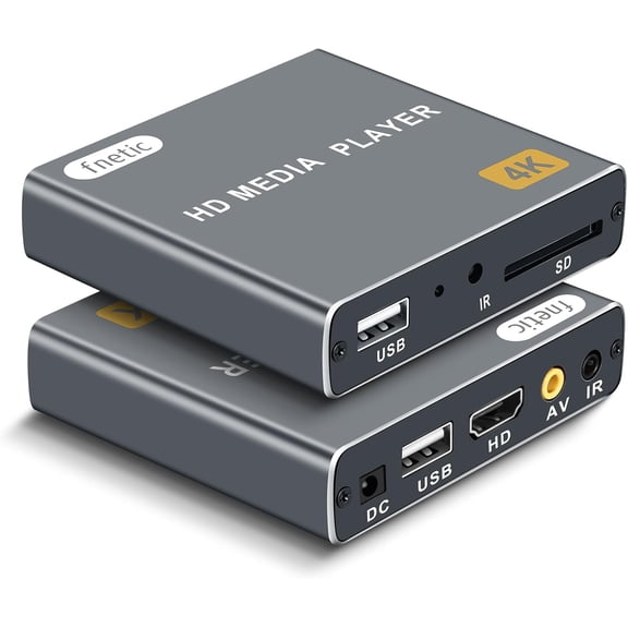 4K Ultra HD Digital Media Player, TV MP4 Video Player, Mini Digital Signage HDMI Media Players for USB Drive/SD Card, H.265/HEVC, Looping Auto Play, with AV Output (Grey)