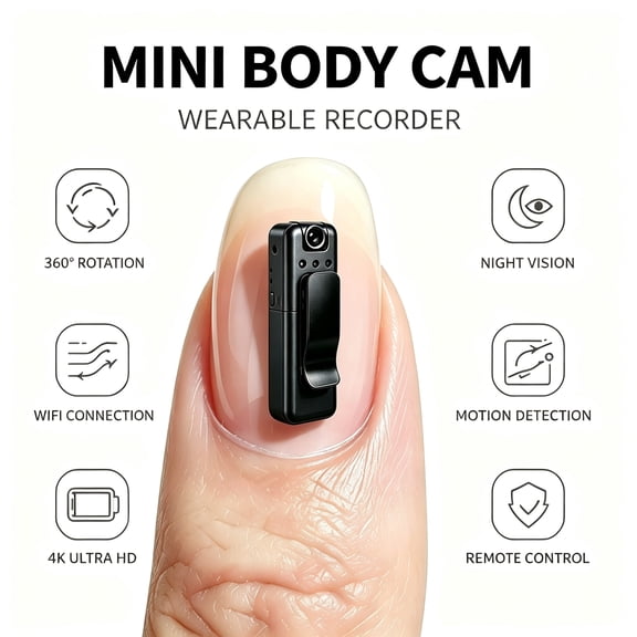 4K Ultra HD Mini Clip Body Camera, Thumb-Sized Wearable Video Recorder, WiFi App Remote View, 360 Rotatable Lens, Infrared Night Vision, Motion Detection, Loop Recording, Portable Clip Cam for Daily