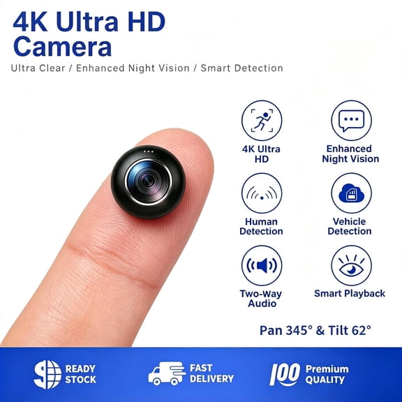 4K Ultra HD Mini WiFi Security Camera, 120 Wide Angle 10m IR Night Vision Human Detection Indoor Camera for Home Pet Baby Monitor