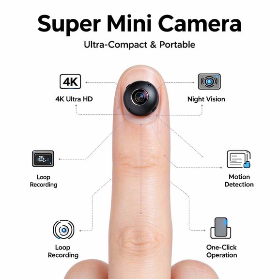 Super Mini Portable Camera, Ultra Compact Personal Recording Cam, 4K Ultra HD, WiFi Remote Operation, Night Vision, Motion Detection, Loop Recording, One-Click Operation, Tiny Pocket Cam for Home, Of