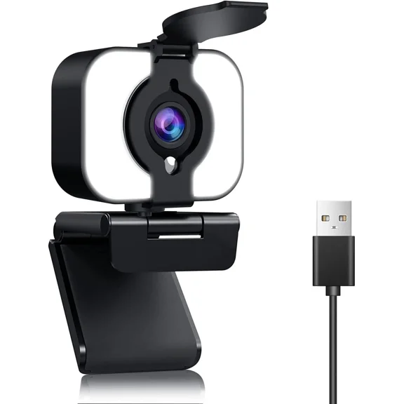 4K Ultra HD USB Webcam, Pro Streaming Web Camera Built in Microphone &Ring Light