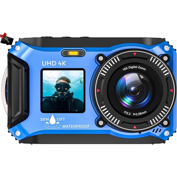 4K Underwater Camera, 33FT Camera, 64MP -Screen