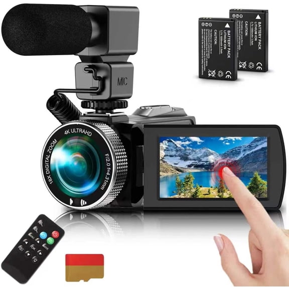 4K Video Camera Camcorder 3.0" Screen Vlogging Camera for YouTube 18X Digital Zoom with External Stereo Microphone, Remote Control, 32G Card &2