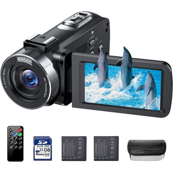 4K Video Camera Camcorder 42MP Vlogging Camera for YouTube with 3" 270? Rotation Screen, 18X Digital Zoom Cam Corder, 2 Rechargeable , 32GB SD Card & Remote Control