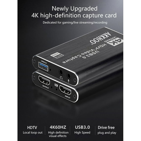 AKKHOO 4K Video Capture Card with Microphone