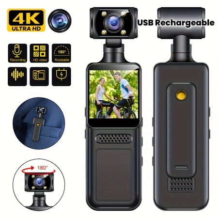 4K Vlog Camera with 180° Rotating Screen, Loop Recording & Night Vision - USB Rechargeable Action Cam for Live Streaming, Outdoor Adventures - Perfect Gift