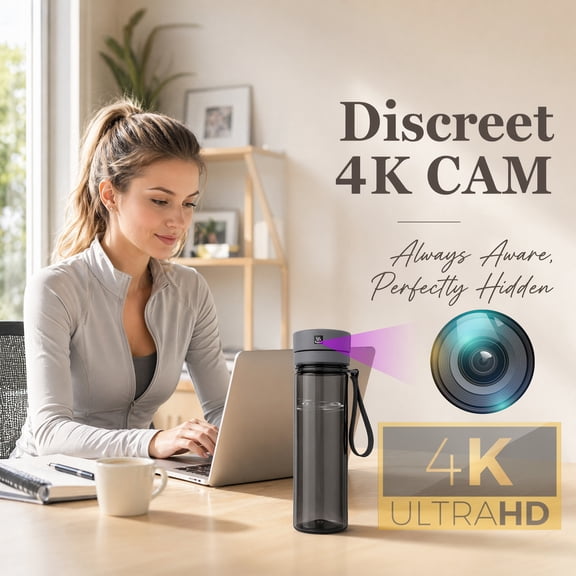 4K Water Bottle Style WiFi Camera with Filter, 750ml Portable Water Cup Camera, Remote View Security Camera, Live Streaming Camera, Rechargeable Dual Battery Camera for Home, Office Travel and Outdoo