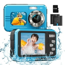 4K Waterproof Camera Underwater Camera 48MP Digital Camera Video Recorder Selfie Dual Screens 16X Digital Zoom,11FT Fill Light Underwater Camera for Snorkeling Kids