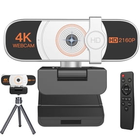4K Webcam, Auto-zoom,with remote control,Privacy Cover, White Balance, Webcam with Microphone, Plug & Play, 4K Web Camera for PC/Laptop/Desktop, Video Calling,Conferencing