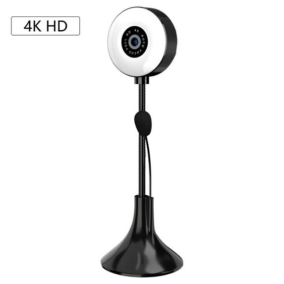 4K Webcam with Bendable Stand, Auto Focus Webcam with Microphone, 3-Level Brightness, Plug and Play USB Computer Camera, Streaming Web Camera for Laptop PC/Video Call/Zoom/Skype