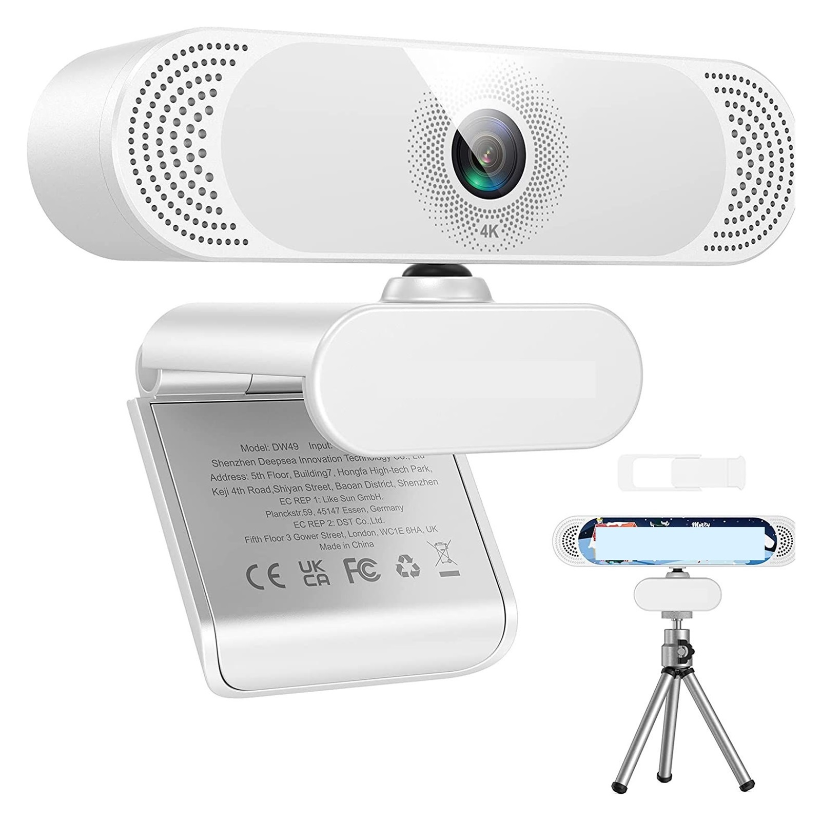 4K Webcam For PC Web Cam With Noise-Canceling Microphone/ Privacy Cover/ Tripod USB Web Camera For Computer Office ,HD Video