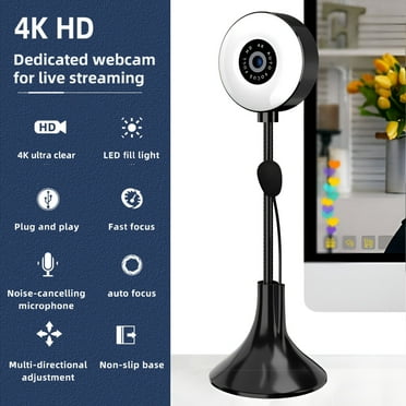 4K Webcam, HD Autofocus Webcam with Microphone, Adjustable Light Computer Camera, Plug and Play USB Webcam for Laptop Desktop Video Calling