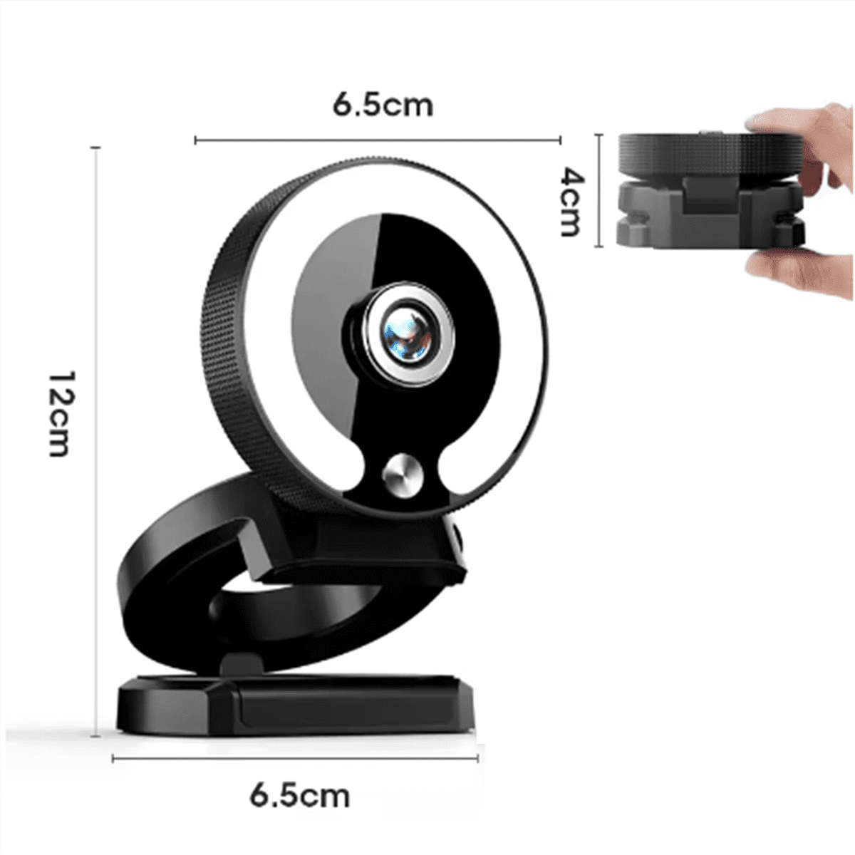 4K Webcam HD Camera with Fill Light Laptop PC Computer Live Broadcast Camera Video Web Camera Microphone Webcast,1 * Camera,Black & White