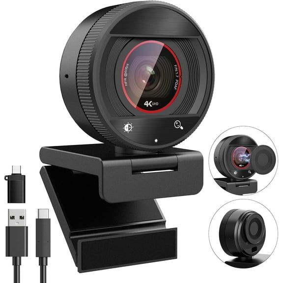4K Webcam with Microphone for PC Laptop 1080P@60fps Web Cam with Cover for Streaming with PDAF 8X Digital Zoom for Desktop Camera for Windows USB Web Cam for Teams/Twitch/Zoom/Meeting