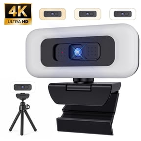Webcam 4K, Adjustable Light Camera for PC with Noise Canceling Mic, 120° Wide View Plug & Play Web Camera Compatible Mac, Windows, Android