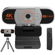 4K Webcam for PC, Auto Zoom, with Remote Control, Privacy Cover, White Balance, Webcam with Microphone, Plug And Play, 4K Web Camera for Laptop/Desktop, Video Calling, Conferencing