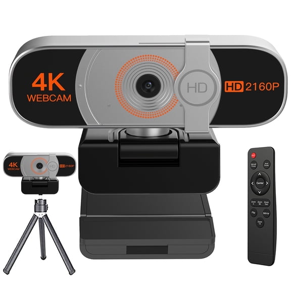 4K Webcam for PC, Auto Zoom, with Remote Control, Privacy Cover, White Balance, Webcam with Microphone, Plug And Play, 4K Web Camera for Laptop/Desktop, Video Calling, Conferencing