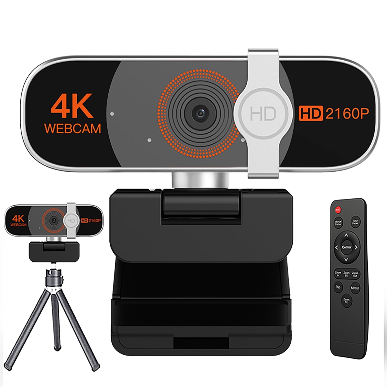 4K Webcam for PC, Auto-zoom,with remote control,Privacy Cover, White Balance, Webcam with Microphone, Plug & Play, 4K Web Camera for Laptop/Desktop, Video Calling,Conferencing