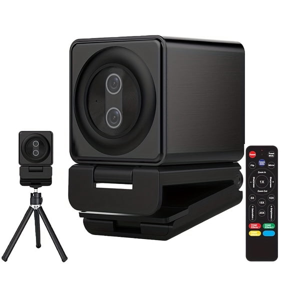 4K Webcam For PC, Double Camera, 20X Auto-zoom, With Remote Control, Privacy Cover, White Balance, Webcam With Microphone, Plug & Play, 4K Web Camera For Laptop/Desktop, Video Calling, Conference