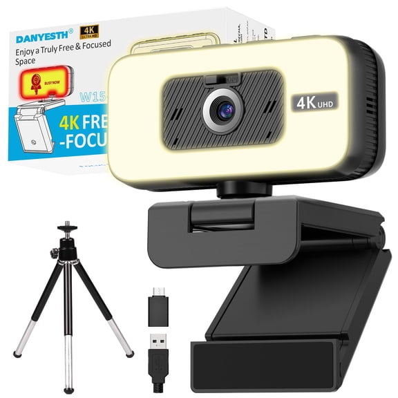 4K Webcam for PC & Laptop, Webcam for Mac AI PDAF AutoFocus Streaming Camera for Computer, One-Touch Mute, Busy Now Do Not Disturb Light, Adjustable Fill Light, Privacy Cover for Remote Work