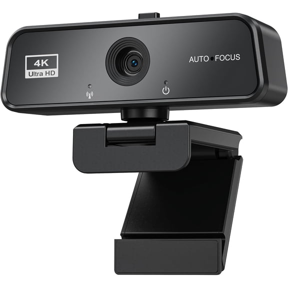 4K Webcam for PC & Mac with USB-C Adapter, 90 Wide-Angle Computer Camera with Microphone, Auto Light Correction, 360 Rotating Plug-and-Play Webcam for Zoom and Teams