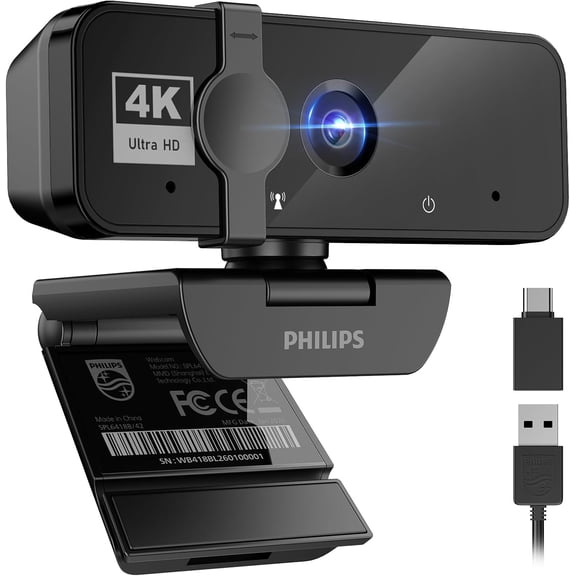 4K Webcam for PC with Microphone, Computer Camera for Meetings with Privacy Cover, Plug & Play USB Web cam for Laptop, Desktop, Zoom, Teams, Skype, Video Conferencing, Streaming - Black