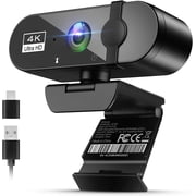 4K Webcam for PC, Streaming Camera with Noise-Canceling Mic | 90? FOV, Cover, Plug & Play, Zoom/Skype/FaceTime Compatible, Works with /Laptop/ 2, USB C-A Adapter Included