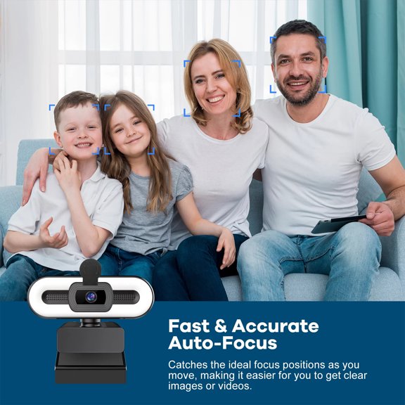 4K Webcam, Streaming Webcam with 3-Level Brightness Adjustable Ring Light, Build-in Microphone, Auto Focus HD Web Camera, Plug and Play for Laptop/Video Conferencing