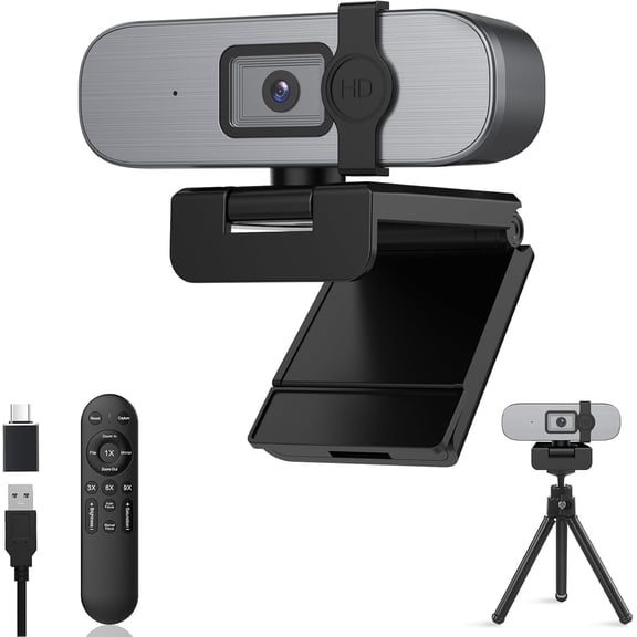 4K Webcam with Tripod, UHD Web Cam with Microphone, PDAF Autofocus Webcam with Remote Control, Cover, USB Type-A & A-to-C Adapter Camera for Calling, Zoom/Teams/Facetime/ 2