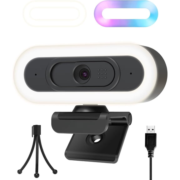 4K Webcam with Lights, PDAF Autofocus Camera for PC/, 78?FOV Web cam with 2 Noise-Canceling Microphone, USB Web Camera for Laptop, , Zoom