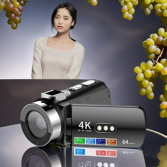 4K WiFi Digital Video Camera Camcorder, 64MP Handheld Vlogging Recorder, 28X Zoom Night Vision with 3.0 Inch Flip Screen for Photography