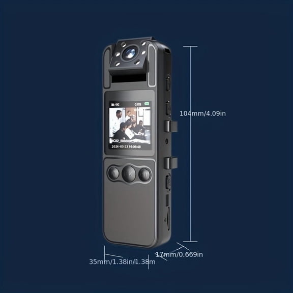 4K WiFi Mini Camera, 1600mAh Battery, 1.3-inch Screen, Built-in 64GB, Night Vision, App Control, Portable Body Cam for Home Security