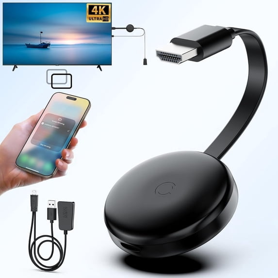 4K Wireless HDTV Adapter, 5G Portable HDTV Wireless Dongle, Mirroring Extender for Streaming Video/Audio from Phone/Laptop (Android/iOS/Windows/MacOS) to TV/Monitor/Projector, Supports Airplay DLNA M