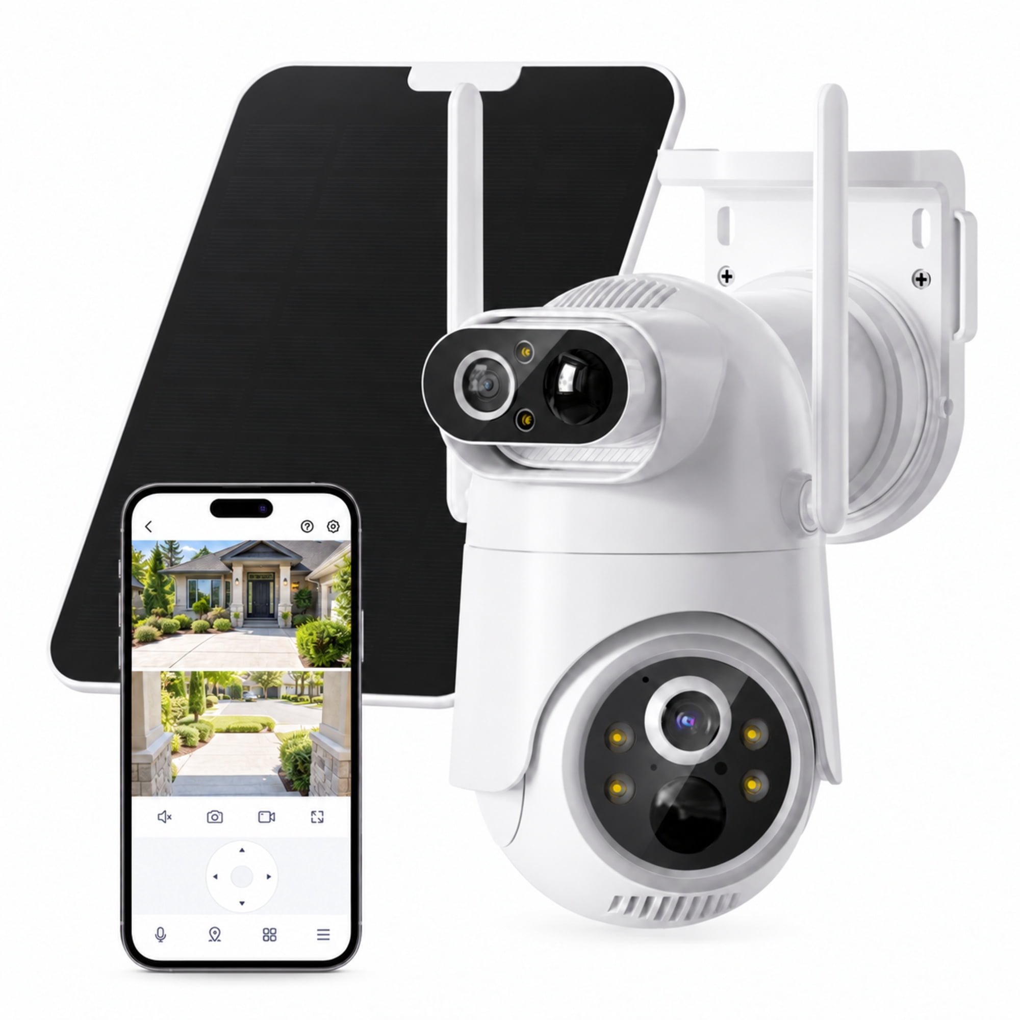 2k Solar Security Cameras Wireless Outdoor,Dual-Lens 360° PTZ Home ...