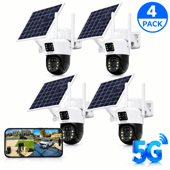 4K Wireless Solar Security Camera Outdoor 4Pack, 8MP Dual Lens 5G & 2.4G WiFi, Motion Tracking, PIR Motion Detection, 2-Way Audio, Color Night Vision, IP66 Waterproof, 360PTZ for Home Security