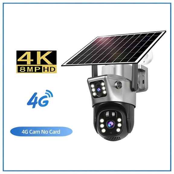 4K Wireless WiFi Solar Outdoor Camera 8MP Dual Lens 4G Sim IP Surveillance Cam PIR Night Vision Mobile Detection Security CCTV