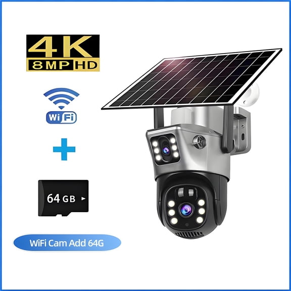 4K Wireless WiFi Solar Outdoor Camera 8MP Dual Lens 4G Sim IP Surveillance Cam PIR Night Vision Mobile Detection Security CCTV