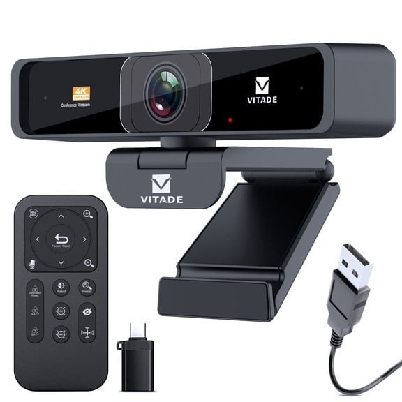 4K Zoomable Webcam with Upgraded Remote Control, 8MP Sony Sensor Webcam with Microphone and 4X Digital Zoom, Pro USB Webcam for Streaming/Conference/Online Teaching/Video Calling/Zoom/Skype