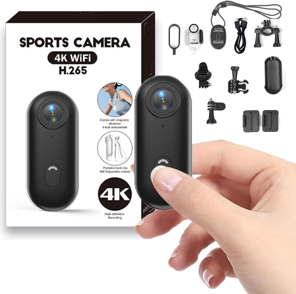 4K mini thumb action camera, portable video recording camera, waterproof wearable, with 360 ° rotating clip, magnetic hands-free POV camera, suitable for bicycles, motorcycles, pet walking, video rec
