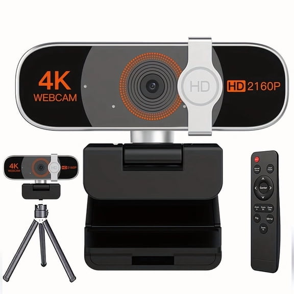 4K webcam with remote control and privacy cover. Auto focus, dual noise-canceling mics, plug-and-play for meetings, gaming and classes.