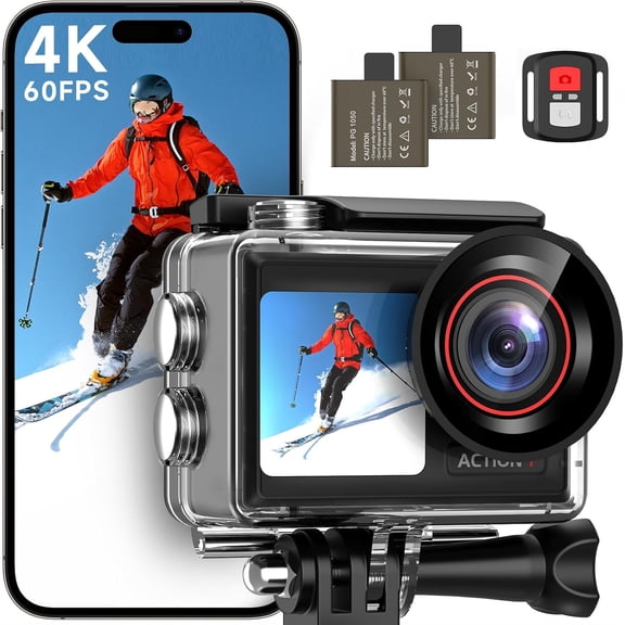 4K60FPS 30MP Action Camera with Front LCD and Touch Rear Screens, Underwater Camera with 5X Zoom, 132FT Waterproof Camera, EIS, WiFi Remote ControlBlack