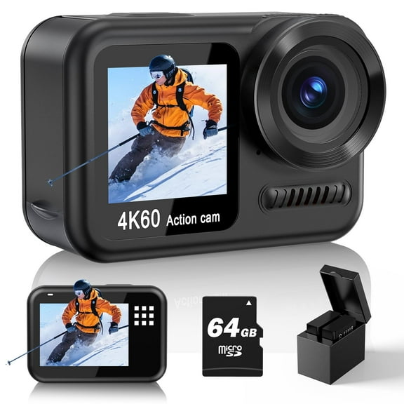 4K60FPS WiFi Action Camera 64MP Waterproof Camera with Touch Rear Screen, 8X Zoom Underwater Camera Snorkeling 65FT with 64GB Card