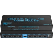 4K60HZ 1x8 HDMI Splitter 8 Port HDMI Switch 1 Port to 8 HDMI Display Duplicate/Mirror Powered Splitter Ver 2.0 Certified for Full HD 3D 1080P High Resolution 3D Support 444,Copy EDID,HDR 10