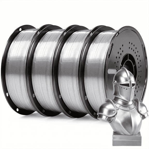 4KG Silk Silver PLA Filament 1.75mm, 3D Printer Shiny Silk Filament,1kg Spool (2.2lbs), Dimensional Accuracy +/- 0.02mm, Fit Most FDM Printer (Silk Silver)