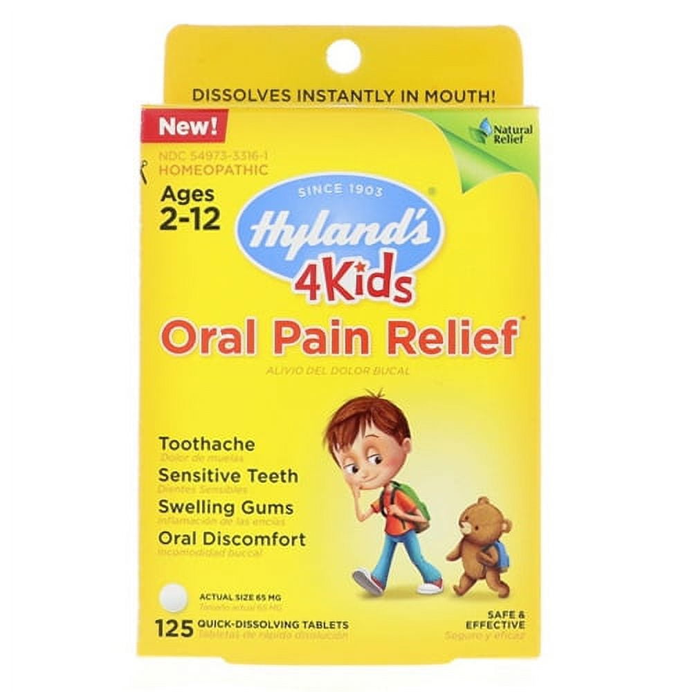 4Kids Natural Oral Pain Relief Quick Dissolving Tablets By Hylands, 125