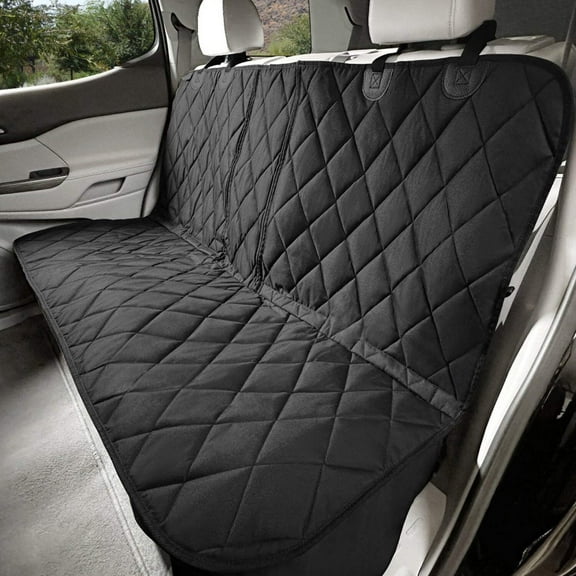 4Knines Dog Seat Cover Without Hammock for Fold Down Rear Bench SEAT 60/40 Split and Middle seat Belt Capable - Heavy Duty - Black Regular - Fits Most Cars, SUVs, and Small Trucks - USA Based Company