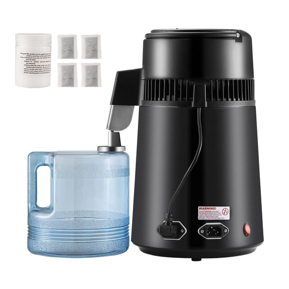 4L 1.05 Gallon 750W Home Countertop Water Distillation Purifier, Stainless Steel Interior Clean Water Making Machine, Black