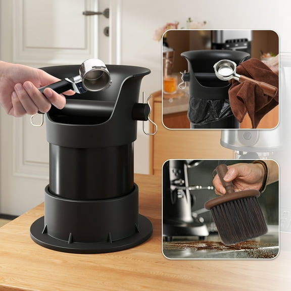 4L 20 Pucks Knock Box Espresso Coffee Grounds Disposal and Recycle Trash Can with Brush, Barista Towel and Trash Bags