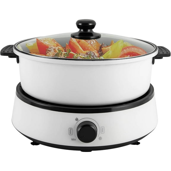 4L/4.2Qt Electric Hot Pot,Portable Electric Pan 1350W,Non-Stick Electric Skillet 1-5 People,Multi-Cooker for Parties, Barbecues,Camping,Travel (White)
